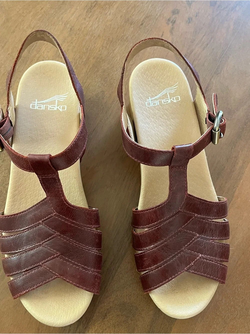 Dansko Womens Dark Brown/Maroon Leather Multi-Strap Slingback Sandals size 37